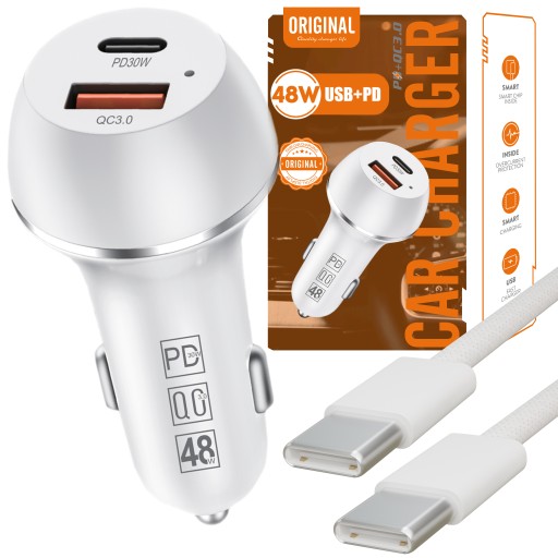 ŁADOWARKA SAMOCHODOWA SZYBKIE ŁADOWANIE STABILNA USB USB-C MOCNA 3A PD 48W