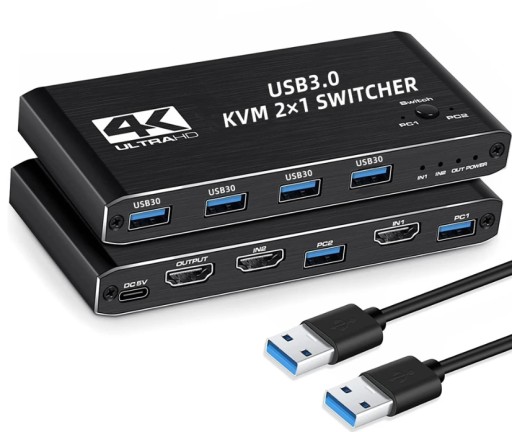 PRZEŁĄCZNIK KVM 2x1 HDMI 2.0 USB 3.0 SWITCH 4K/60HZ 4xUSB 2 Komputery