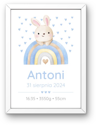 METRYCZKA dla dziecka PLAKAT A4 RAMKA RÓŻNE WZORY Narodziny Chrzest Roczek