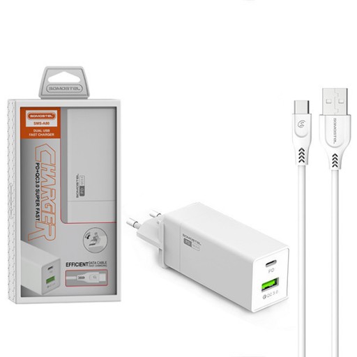 ŁADOWARKA SIECIOWA 36W + KABEL TYP-C BIAŁA POWER DELIVERY Somostel