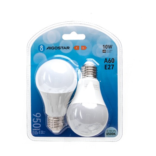 DWUPACK - 2xŻARÓWKA LED E27 10W A60 230V 950lm BIAŁA Zimna 6500K Blister