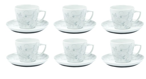 LUBIANA MOTYLEK 6 x FILIŻANKA 350ml + SPODKI