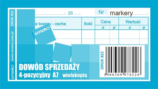 Druk Dowód sprzedaży Paragon wielokopia A7