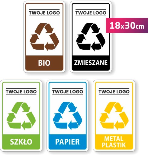 NAKLEJKI NA KOSZ TWOJA NAZWA LOGO segregacja 18x30