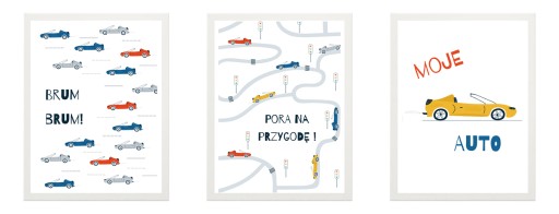 3szt plakaty A3 30x42 wyścigowe AUTA pojazdy