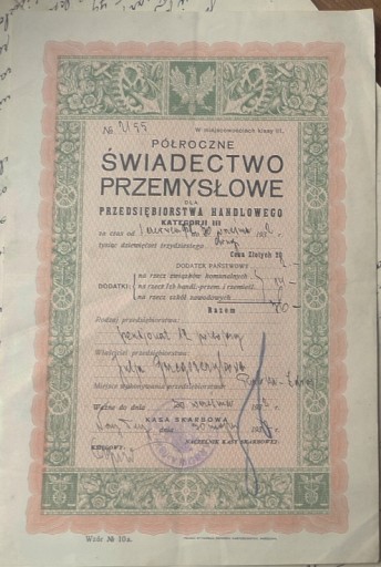 1932.PÓŁROCZNE ŚWIADECTWO PRZEMYSŁOWE RABKA-ZDRÓJ