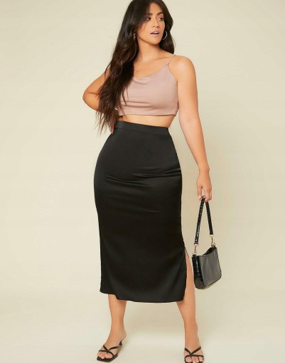 SHEIN CURVE SPÓDNICA CZARNA SATYNOWA MIDI Shein