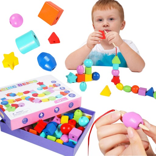 KORALIKI KLOCKI DREWNIANE DO NAWLEKANIA MONTESSORI