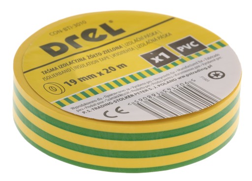 TAŚMA IZOLACYJNA ŻÓŁTO- ZIELONA 19mm 20 M PVC