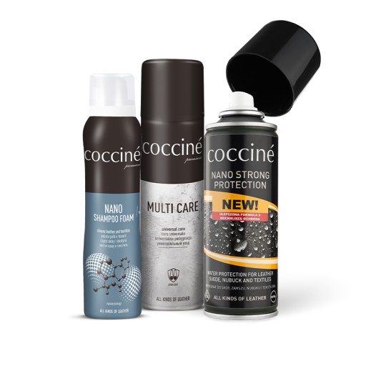 ZESTAW COCCINE PIANKA DO CZYSZCZENIA BUTÓW SPRAY PIELĘGNACYJNY IMPREGNAT