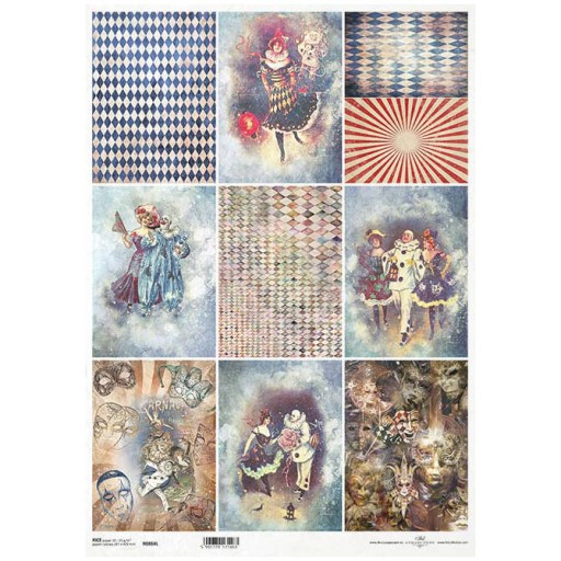 PAPIER RYŻOWY decoupage A3 Pierrot maski weneckie