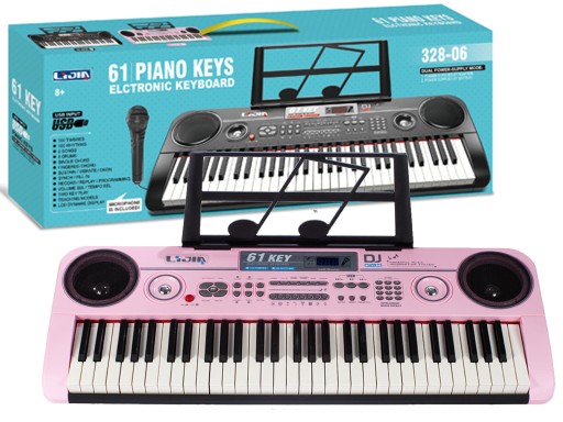 RÓŻOWY KEYBOARD PIANINO ORGANY ZASILACZ MIKROFON