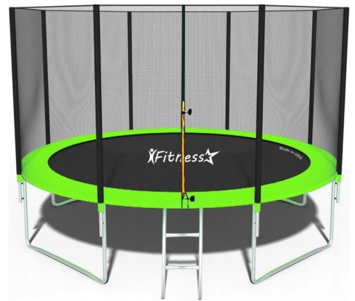 TRAMPOLINA OGRODOWA DLA DZIECI F-STAR 254CM 8FT GREEN SIATKA Z. + DRABINKA