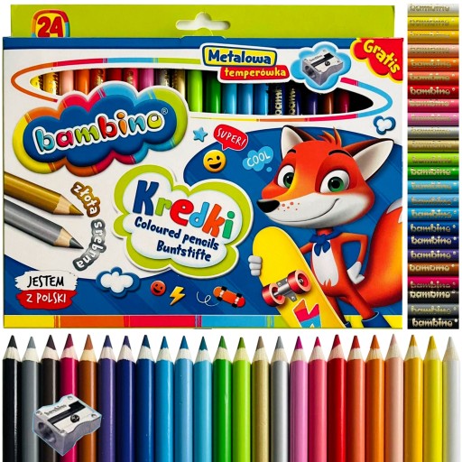 BAMBINO KREDKI W DREWNIE GRUBE 24 KOL + TEMPERÓWKA