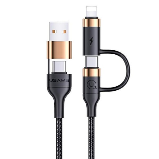 USAMS Kabel pleciony U62 2xUSB-C/USB-A /lightning 1,2m PD Fast Charge czarn