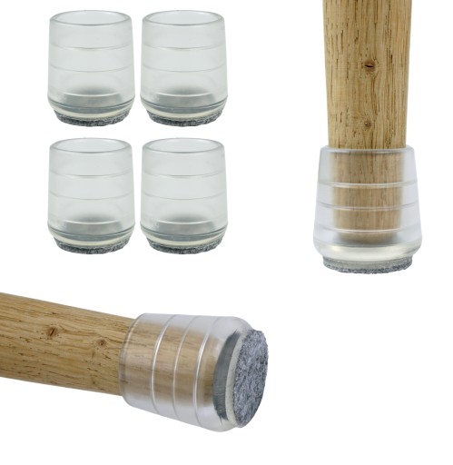 4x Nakładki 22 mm, nasadki ochronne z filcem na nogi krzesła, stołu, gumowe