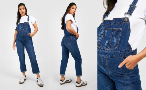 3C4A34 P28 BOOHOO MATERNITY GRANATOWE OGRODNICZKI JEANSOWE 3XL