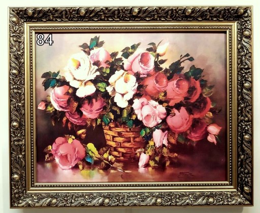 KWIATY 60X50 CM OBRAZ W ZŁOTEJ RAMIE