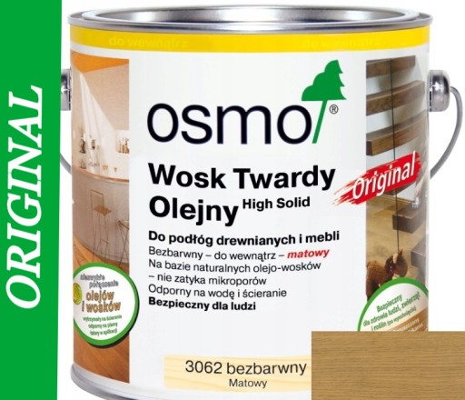 Wosk Twardy Olejny Bezbarwny Mat. OSMO 25L 3062
