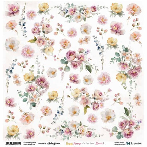 PAPIER do scrapbookingu 30x30 z elementami ScrapAndMe Sunny Blooms kwiaty