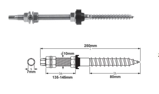 Śruba dwugwintowa M10x250 --- 50 Sztuk