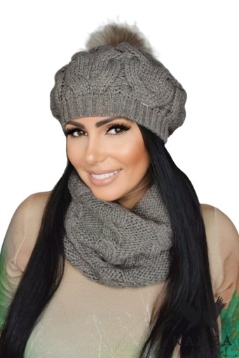 ZITA-KOMPLET beret z kominem Kolor Khaki, KAMEA