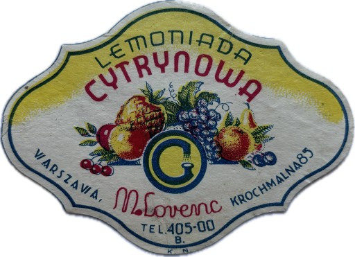 WARSZAWA LORENC LEMONIADA CYTRYNOWA ETYKIETA