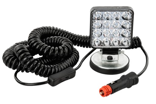 Lampa robocza na magnes 16 LED MINI z wyłącznikiem przewodem wtyczką 12-24V