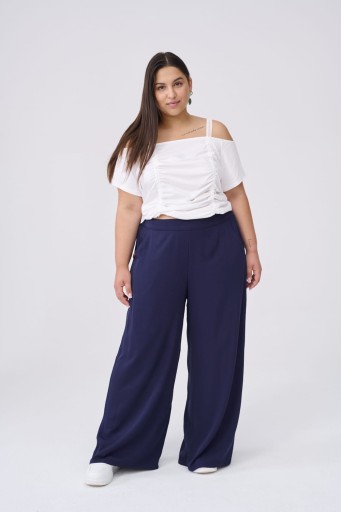 Blue Shadow luźne eleganckie spodnie 46 QUEEN Plus size granatowe szersze