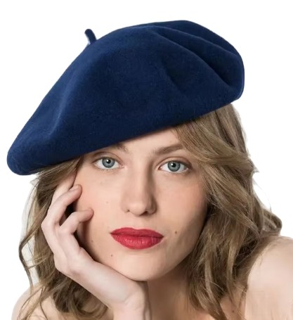 BERET DAMSKI FRANCUSKI Z ANTENKĄ STYLOWY KLASYCZNY granat