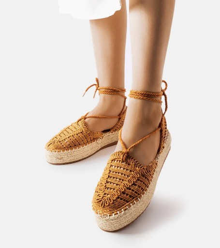 23099 Camelowe wiązane espadryle sandały 38