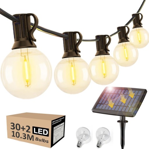 10,3M GIRLANDA SOLARNA OGRODOWA 30x ŻARÓWEK KULEK LED