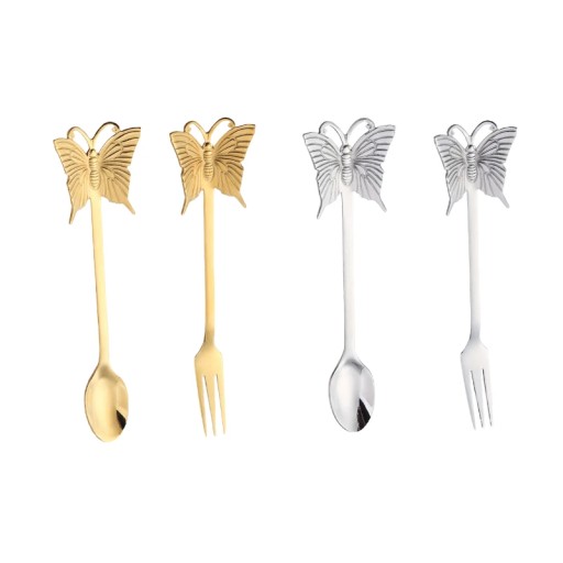 4PCS New Butterfly Tea-Spoon and fork Creative Bar Tableware Stainless