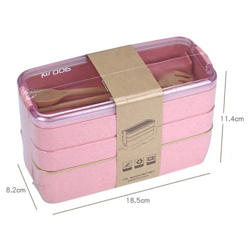 3 Layer Wheat Straw Lunch Box with Bag Japanese Microwave Bento Box with