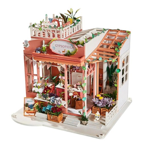 Różowy model Domku DIY KWIACIARNIA Puzzle 3D LED