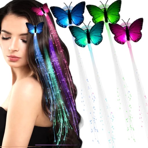 WŁOSY ŚWIECĄCE LED SPINKA DO WŁOSÓW MOTYL LED 4x SPINKI MOTYLE ŚWIECĄCA