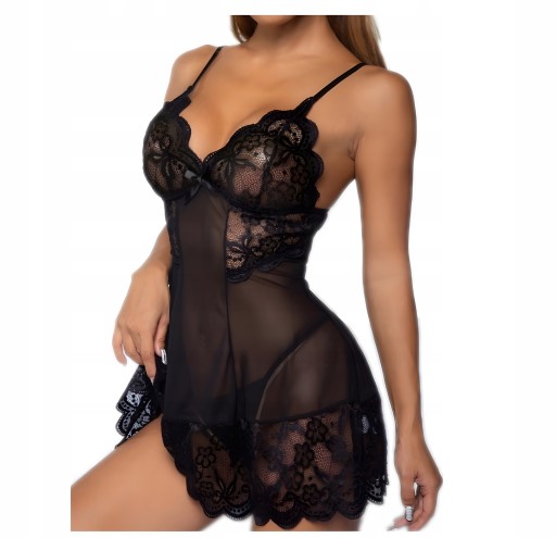 SEXY CZARNA KORONKOWA HALECZKA KOSZULKA M NOC POŚLUBNA