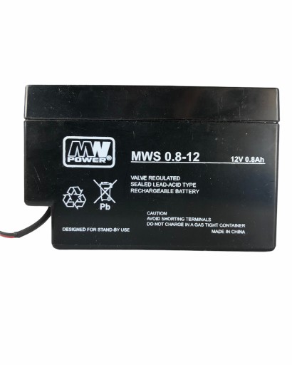 AKUMULATOR 12V 0,8Ah MWS Z PRZEWODEM I WTYKIEM