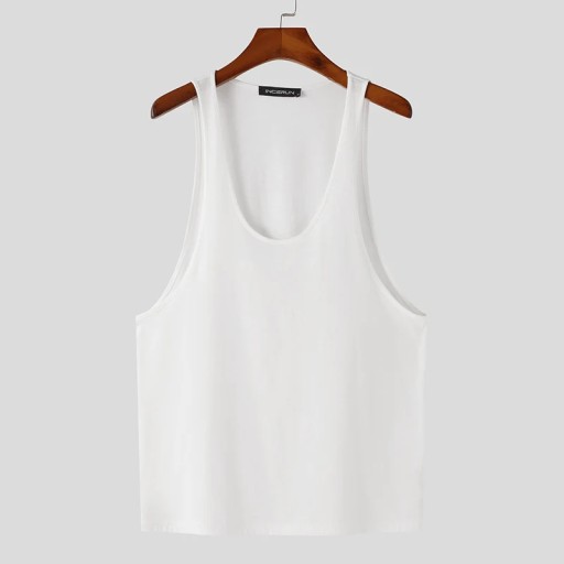 2023 Men Tank Tops Summer Solid Color O-neck Sleev