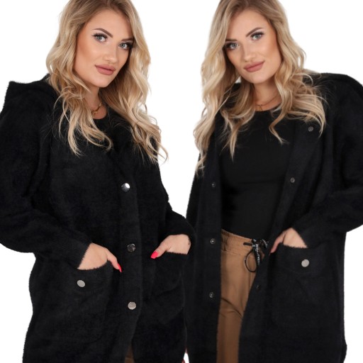 KURTKA SWETER BLUZA ALPAKA KAPUTR CZARNY 2180