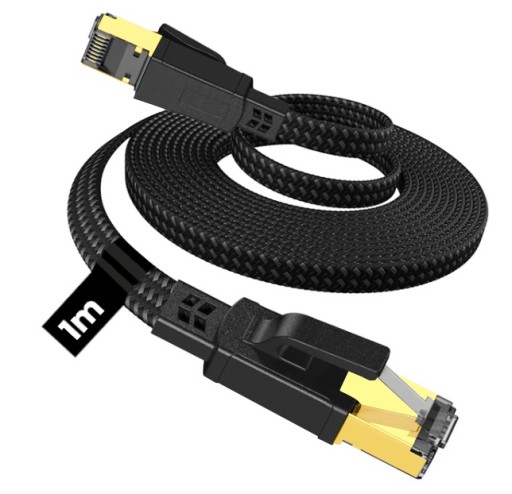 MOCNY KABEL SIECIOWY INTERNETOWY LAN ETHERNET 40GBS RJ45 KAT.8 1M