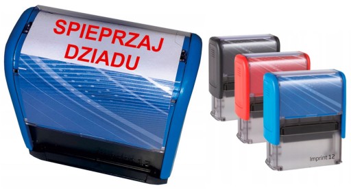 Pieczątka automatyczna z napisem SPIEPRZAJ DZIADU