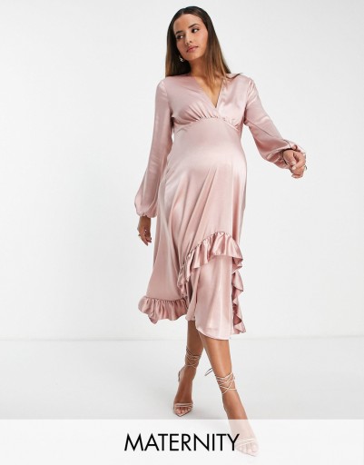 MATERNITY SUKIENKA SATYNOWA MIDI M 266