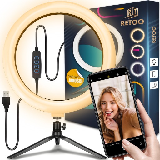 LAMPA DO SELFIE LED PIERŚCIENIOWA RING MAKIJAŻ STATYW DO ZDJĘĆ TRIPOD USB
