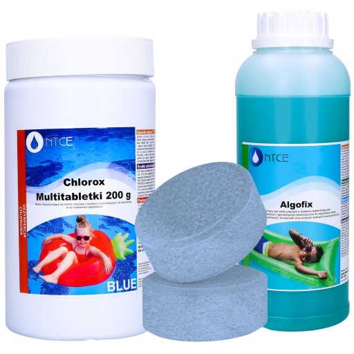 NTCE blue tabletki multifunkcyjne do basenu 200g 1kg chlor + antyglon 1l