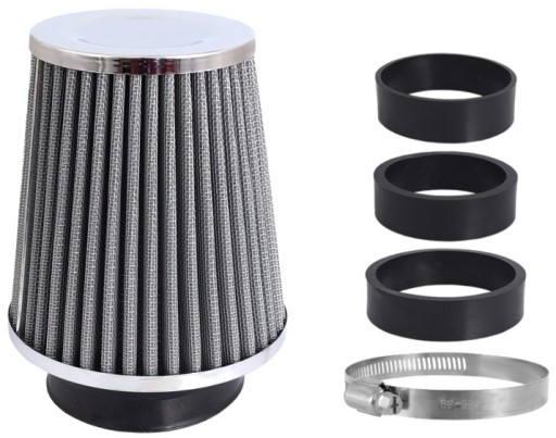 FILTR POWIETRZA STOŻKOWY sportowy SREBRNY + 3 adaptery