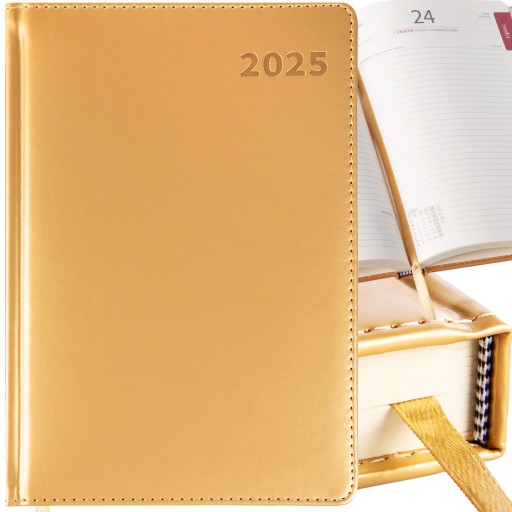 KALENDARZ DZIENNY A5 TERMINARZ 2025 KSIĄŻKOWY NOTES PLANER ZŁOTY