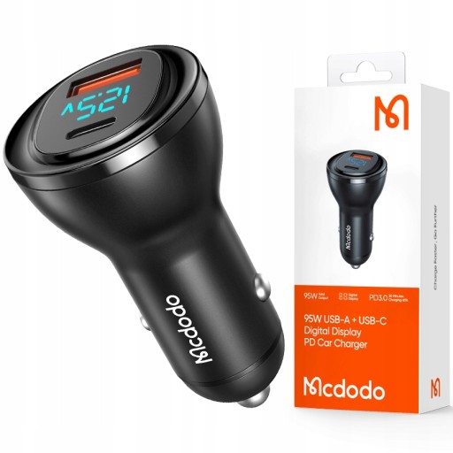MCDODO ŁADOWARKA SAMOCHODOWA USB/USB-C PD 95W LCD