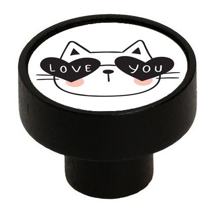 GAŁKA MEBLOWA GD08 DREWNIANA CZARNA KOT LOVE V99