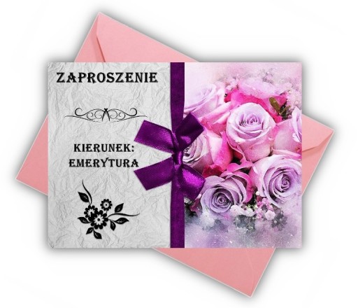 ZAPROSZENIA EMERYTURY EMERYTURA KWIATY RÓŻOWE